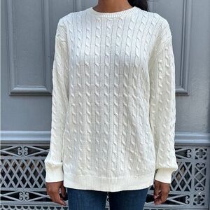 Brandy Melville BRIANNA COTTON CABLE KNIT SWEATER White Cable Sweater